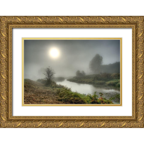 Foggy River Gold Ornate Wood Framed Art Print with Double Matting by Kostka, Vladimir