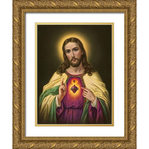 HL. HERZ JESU Gold Ornate Wood Framed Art Print with Double Matting by Anonymous