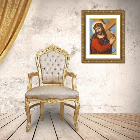 KREUZTRAGENDER CHRISTUS Gold Ornate Wood Framed Art Print with Double Matting by Anonymous