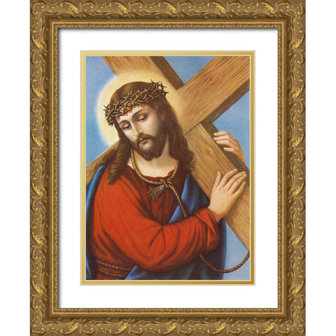 KREUZTRAGENDER CHRISTUS Gold Ornate Wood Framed Art Print with Double Matting by Anonymous