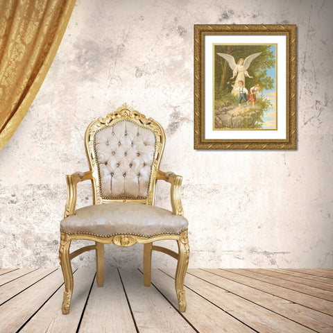 HL. SCHUTZENGEL Gold Ornate Wood Framed Art Print with Double Matting by Anonymous