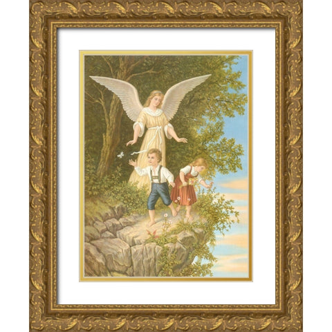 HL. SCHUTZENGEL Gold Ornate Wood Framed Art Print with Double Matting by Anonymous