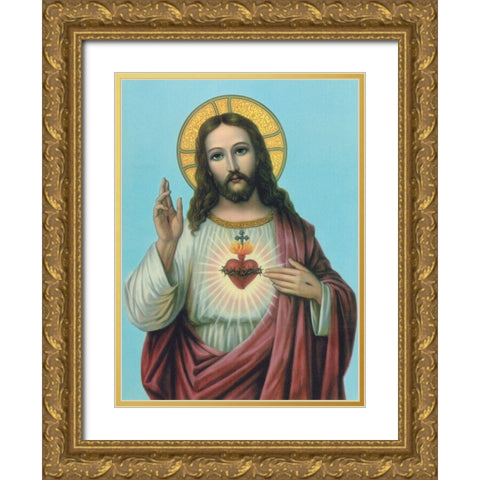 HL. HERZ JESU Gold Ornate Wood Framed Art Print with Double Matting by Anonymous