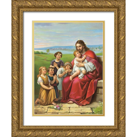 LASSET DIE KINDLEIN ZU MIR KOMMEN Gold Ornate Wood Framed Art Print with Double Matting by Anonymous