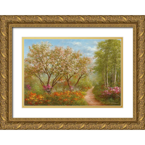 SUNLIGHT PATH Gold Ornate Wood Framed Art Print with Double Matting by Schoelnhammer, Heinz