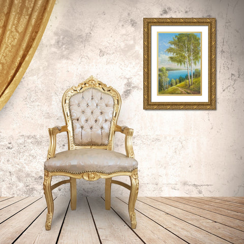 BIRCHES AT THE LAKE II Gold Ornate Wood Framed Art Print with Double Matting by Glassl, Helmut