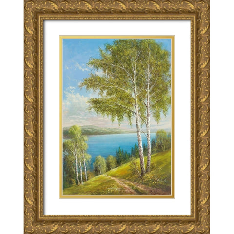 BIRCHES AT THE LAKE II Gold Ornate Wood Framed Art Print with Double Matting by Glassl, Helmut