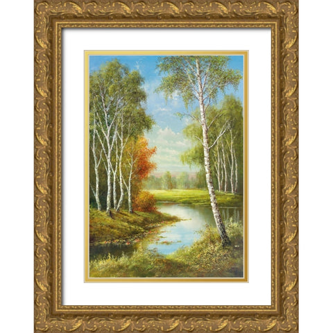 BIRCHES Gold Ornate Wood Framed Art Print with Double Matting by Glassl, Helmut