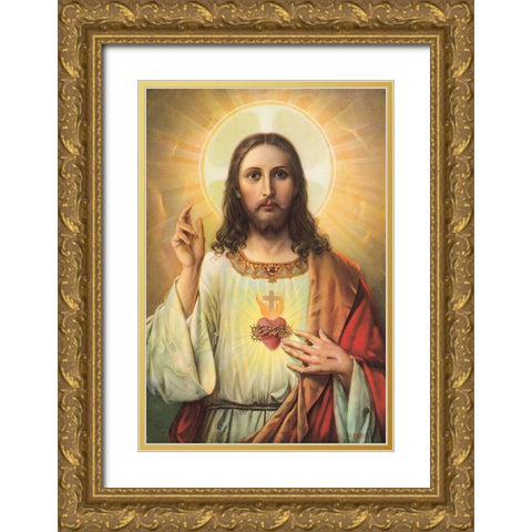 HL. HERZ JESU Gold Ornate Wood Framed Art Print with Double Matting by Anonymous