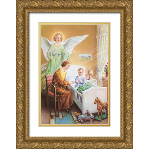 HL. SCHUTZENGEL Gold Ornate Wood Framed Art Print with Double Matting by Anonymous