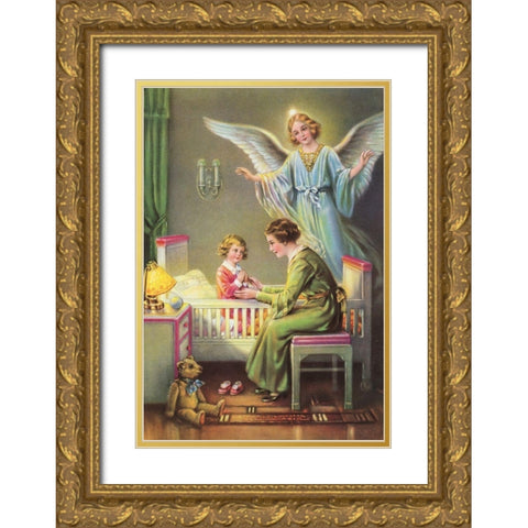 HL. SCHUTZENGEL Gold Ornate Wood Framed Art Print with Double Matting by Anonymous