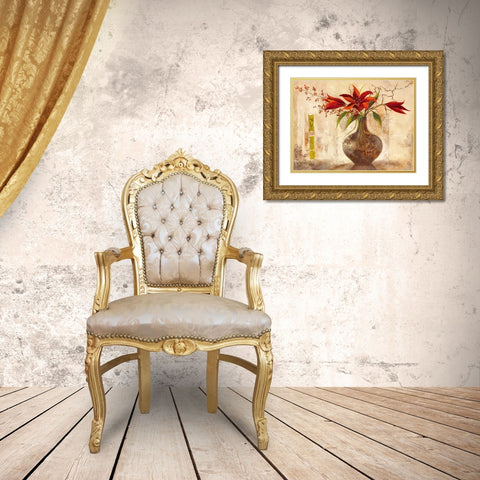 Red Lilies Gold Ornate Wood Framed Art Print with Double Matting by Field, Anna
