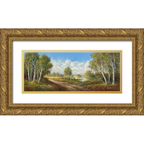 BIRCH LANE AT HORNI RYBNIKY Gold Ornate Wood Framed Art Print with Double Matting by Buchner, H.