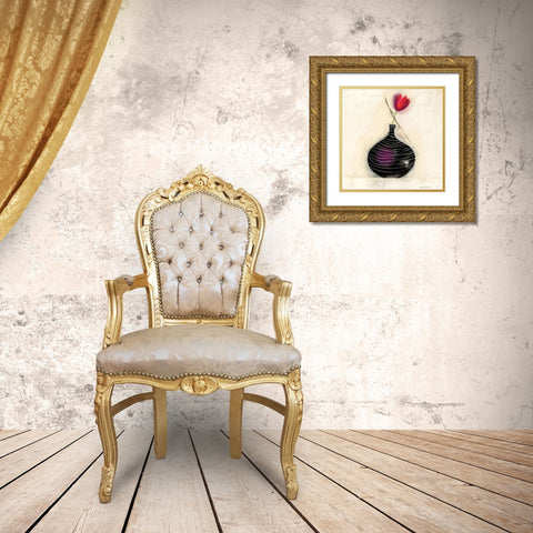 TULIP IN BLACK VASE I Gold Ornate Wood Framed Art Print with Double Matting by Robertson, Marilyn