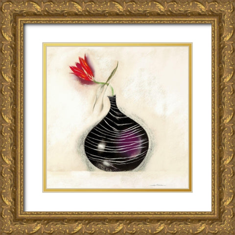 TULIP IN BLACK VASE II Gold Ornate Wood Framed Art Print with Double Matting by Robertson, Marilyn