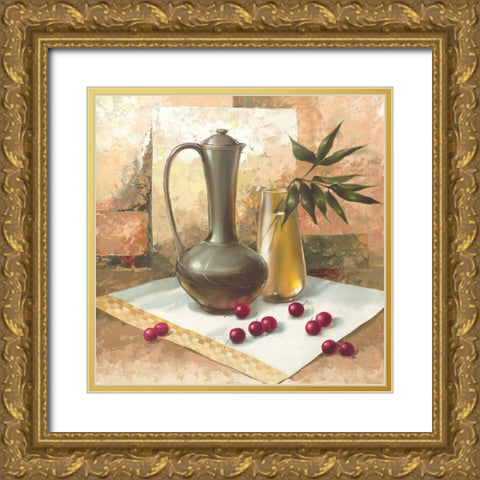 Still-Life WITH CHERRIES Gold Ornate Wood Framed Art Print with Double Matting by Babichev