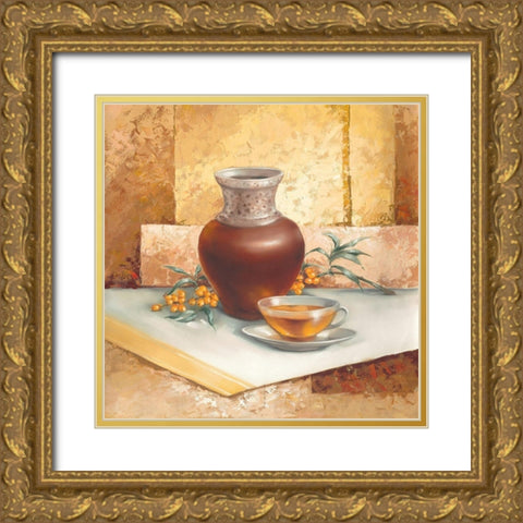 Still-Life WITH TEA Gold Ornate Wood Framed Art Print with Double Matting by Babichev