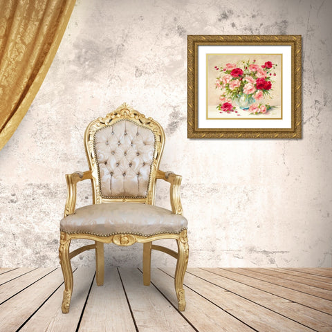 Medley With Roses Gold Ornate Wood Framed Art Print with Double Matting by Fasani