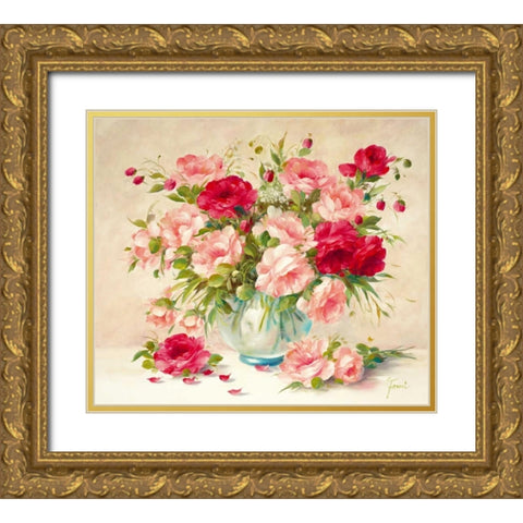 Medley With Roses Gold Ornate Wood Framed Art Print with Double Matting by Fasani
