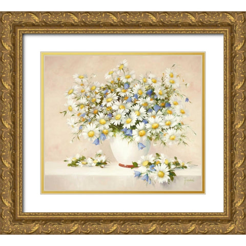 Medley With Daisies Gold Ornate Wood Framed Art Print with Double Matting by Fasani