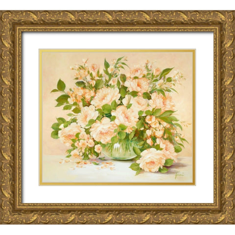 Medley In Pastel Gold Ornate Wood Framed Art Print with Double Matting by Fasani