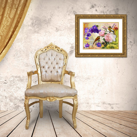SONGBIRDS Gold Ornate Wood Framed Art Print with Double Matting by Florenti, Isa