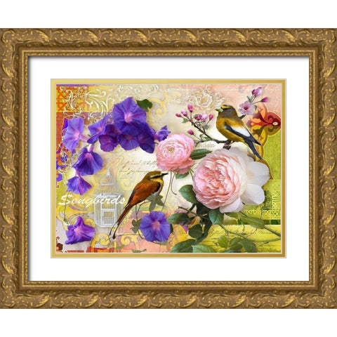 SONGBIRDS Gold Ornate Wood Framed Art Print with Double Matting by Florenti, Isa