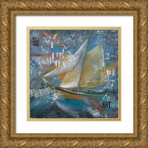 Sails in blue Gold Ornate Wood Framed Art Print with Double Matting by Mizo