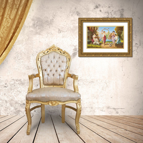 FRIENDS Gold Ornate Wood Framed Art Print with Double Matting by Zabateri