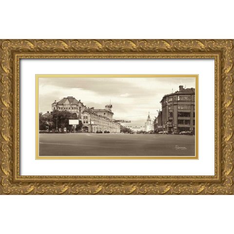 Lubjanka Place, Moscow Gold Ornate Wood Framed Art Print with Double Matting by Ryazanov