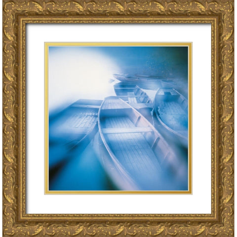 BLUE BOATS Gold Ornate Wood Framed Art Print with Double Matting by Weissing, Gerd