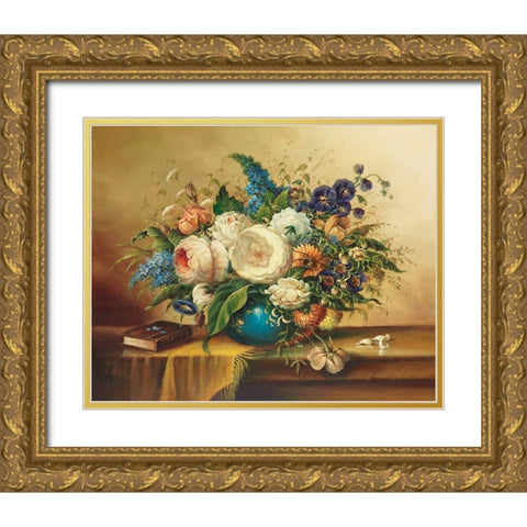 ANNIVERSARY BOUQUET Gold Ornate Wood Framed Art Print with Double Matting by Pila