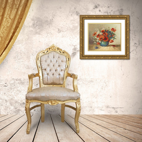 FRESH POPPIES Gold Ornate Wood Framed Art Print with Double Matting by Pila