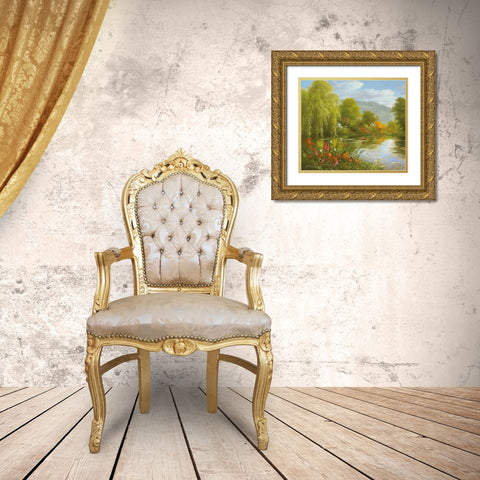 QUIET LAGOON Gold Ornate Wood Framed Art Print with Double Matting by Schoelnhammer, Heinz