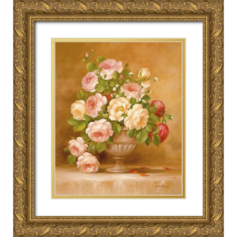 ROSES I Gold Ornate Wood Framed Art Print with Double Matting by Fasani