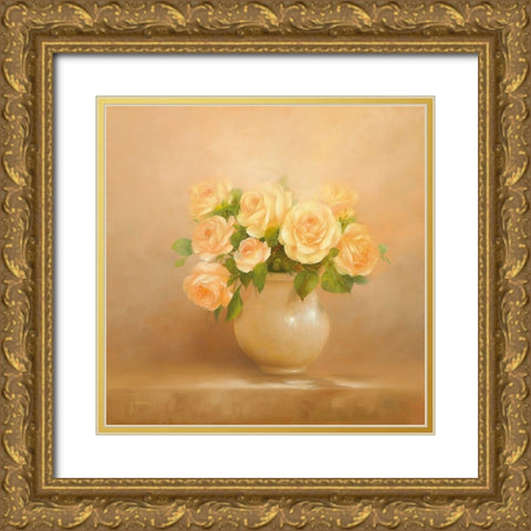 ROMANTIC ROSES I Gold Ornate Wood Framed Art Print with Double Matting by Fasani