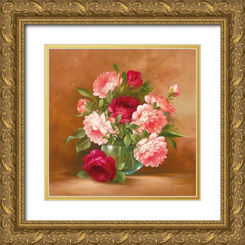 FESTIVE BOUQUET I Gold Ornate Wood Framed Art Print with Double Matting by Fasani