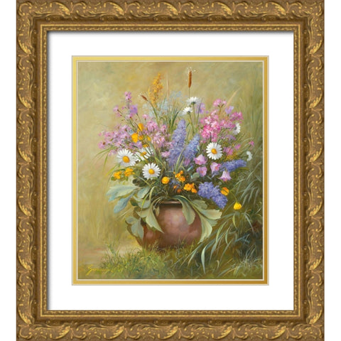 Floral BOUQUET I Gold Ornate Wood Framed Art Print with Double Matting by Schoelnhammer, Heinz
