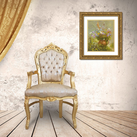 Floral BOUQUET II Gold Ornate Wood Framed Art Print with Double Matting by Schoelnhammer, Heinz