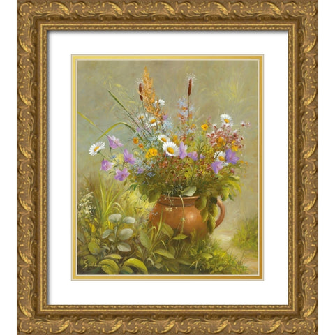 Floral BOUQUET II Gold Ornate Wood Framed Art Print with Double Matting by Schoelnhammer, Heinz
