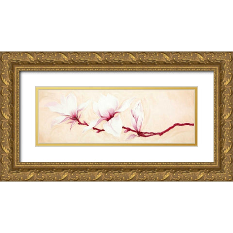 Magnolias II Gold Ornate Wood Framed Art Print with Double Matting by Verdonck, Elisabeth