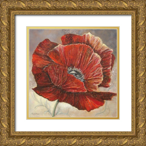 BOLD POPPY I Gold Ornate Wood Framed Art Print with Double Matting by Withaar, Rian