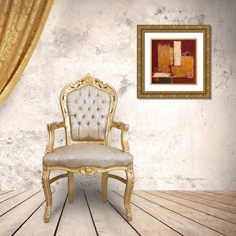 Circles on red-brown I Gold Ornate Wood Framed Art Print with Double Matting by Sedalia, David