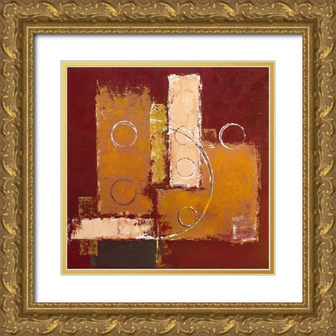 Circles on red-brown I Gold Ornate Wood Framed Art Print with Double Matting by Sedalia, David