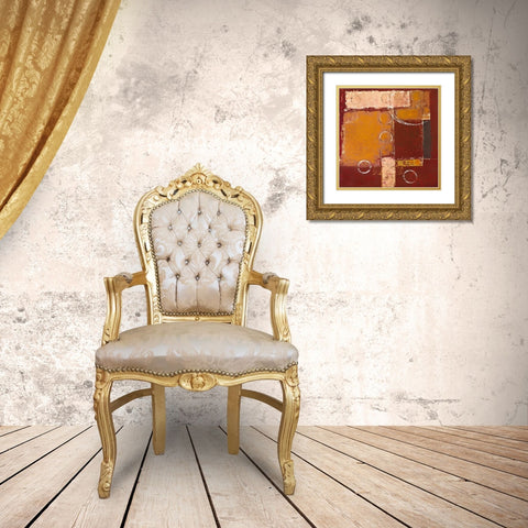 Circles on red-brown II Gold Ornate Wood Framed Art Print with Double Matting by Sedalia, David