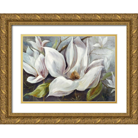 Tender Magnolias I Gold Ornate Wood Framed Art Print with Double Matting by Field, Anna
