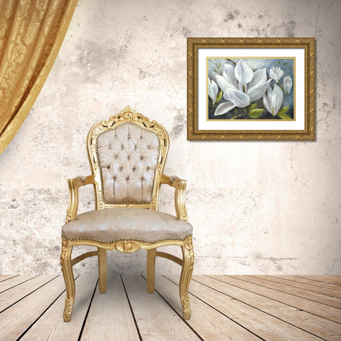 Tender Magnolias II Gold Ornate Wood Framed Art Print with Double Matting by Field, Anna