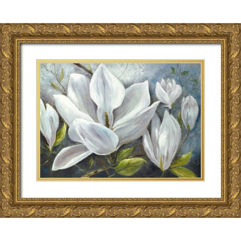 Tender Magnolias II Gold Ornate Wood Framed Art Print with Double Matting by Field, Anna