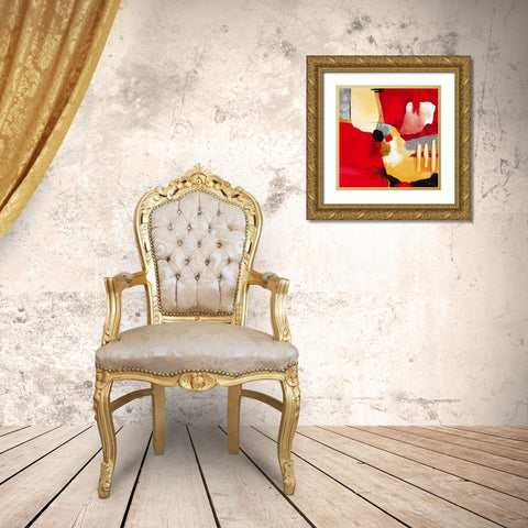 Red Composition I Gold Ornate Wood Framed Art Print with Double Matting by Krimm