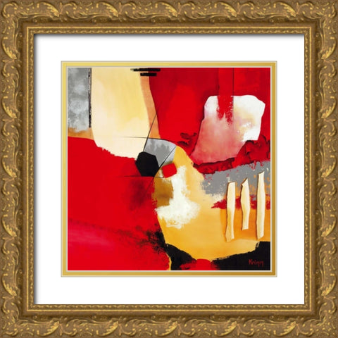 Red Composition I Gold Ornate Wood Framed Art Print with Double Matting by Krimm